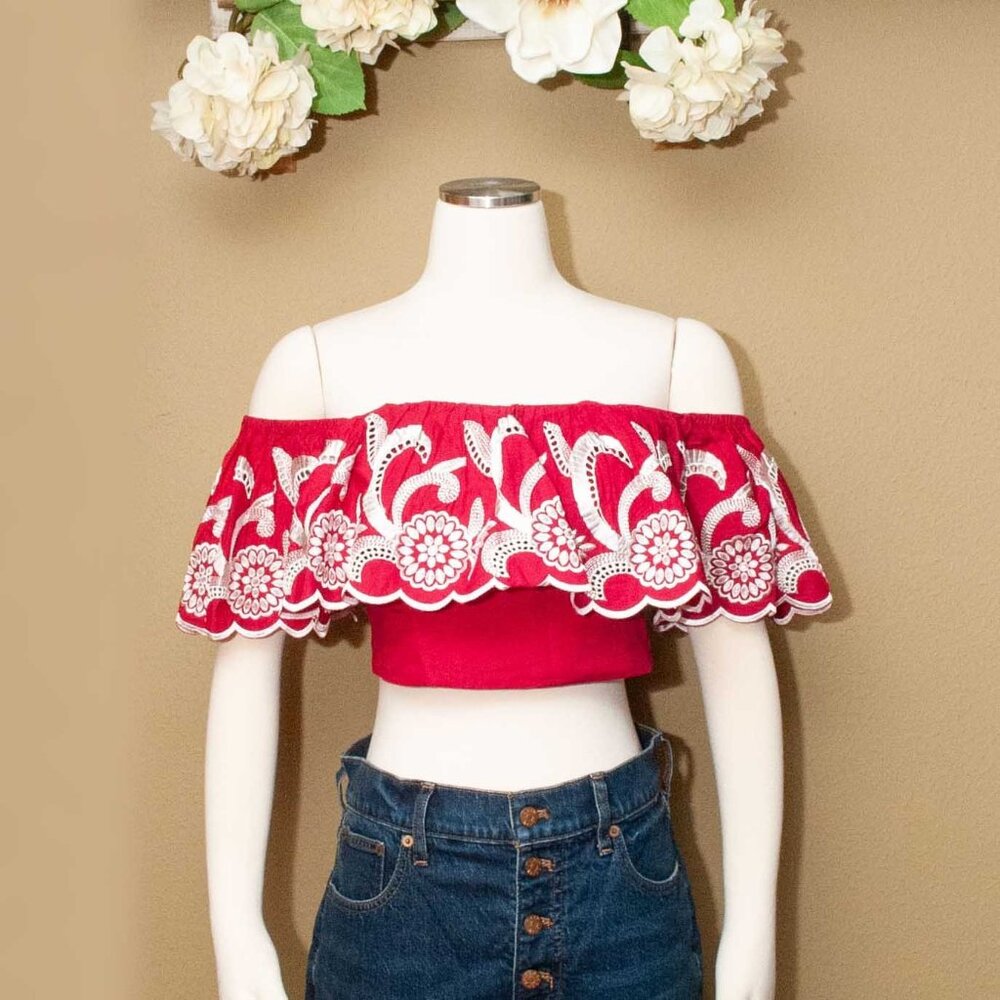 NWT Express Off Shoulder Embroidered Ruffle Top size M